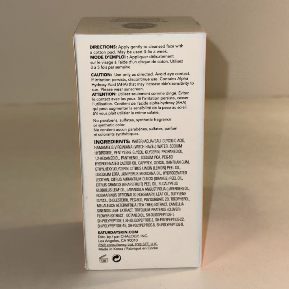 Saturday Skin Pore Clarifying Toner 10% Glycolic Acid 4.22 oz / 125mL Full Size - Picture 2 of 7